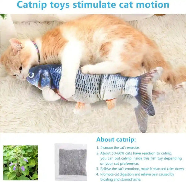 Tocirelo Cat Toys Flopping Fish with Catnip, Moving Cat Toy Interactive for Indoor Cats, Kitten Kicker Floppy Dog Toy, 11" Electric Realistic Plush Wiggle Fish for Kitty Exercise3