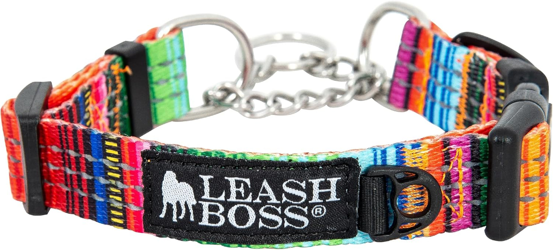 leash-boss-martingale-collar-for-dogs-steel-chain-reflective-nylon-dog-collar-for-large-dogs-medium-and-small-dogs-no-pull-pet-training-collar-small