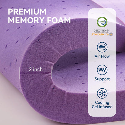 Dual Layer 5 Inch Memory Foam Mattress Topper Queen Size, 2 Inch Gel Memory Foam plus 3 Inch 1450 GSM down Alternative Quilted Pillow Top Mattress Pad Cover,Dark Gray5