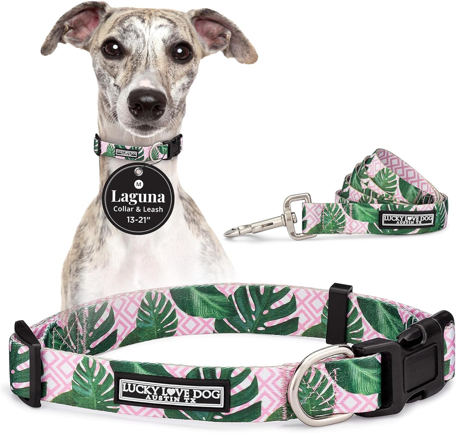 lucky-love-dog-easy-click-buckle-dog-collar-with-leash-set-combo-durable-comfortable-for-male-female-dogs-pet-collar-for-medium-dogs-secure-fit-blackbird-combo-medium