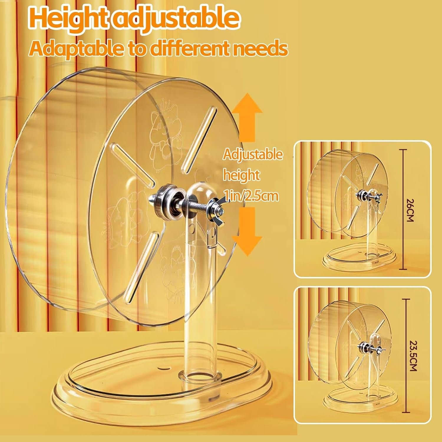 silent-hamster-exercise-wheel-9-5-inch-quiet-spinner-syrian-hamster-running-wheel-silent-wheels-with-anti-skid-adjustable-stand-for-gerbils-rats-or-other-small-pets-transparent