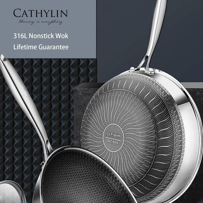 12.5" 316L Stainless Steel Honeycomb Non Stick Wok Pan Stir-Fry Wok with Lid,Skillet with Stay-Cool Handle PFOA Free Suitable for Induction, Ceramic, Electric, and Gas Cooktops4