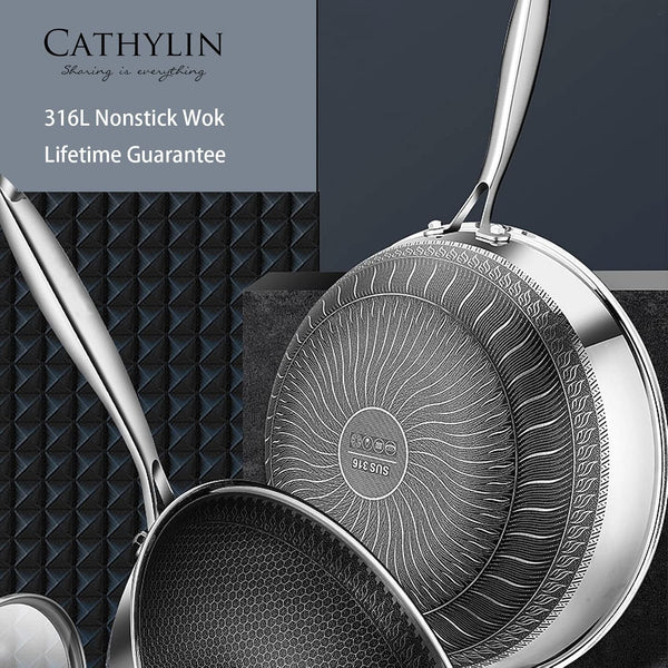 12.5" 316L Stainless Steel Honeycomb Non Stick Wok Pan Stir-Fry Wok with Lid,Skillet with Stay-Cool Handle PFOA Free Suitable for Induction, Ceramic, Electric, and Gas Cooktops4