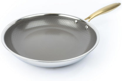 Geoclad Ceramic Hybrid Non-Stick 10" Fry Pan – Stainless Steel Sear Surface, Geometric Pattern, Tri-Ply Clad Body, Pfoa-Free, Coffee Gray/Gold5