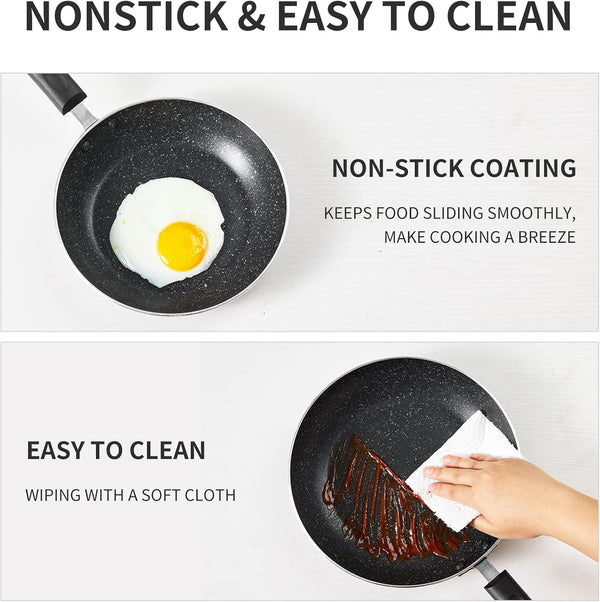 Frying Pan 3-Piece Set, Nonstick Skillet Set for Induction Cooktop, Frying Pan Nonstick 8 Inch+9.5 Inch +11 Inch (Black)6