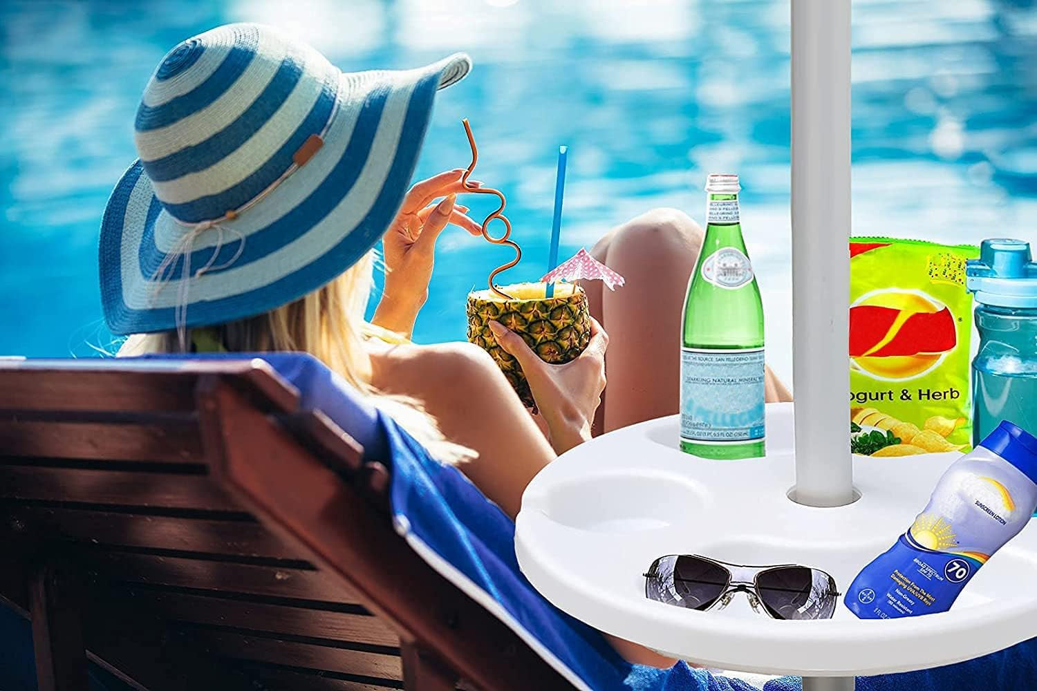 13-portable-beach-umbrella-table-tray-white-for-beach-patio-garden-swimming-pool-with-cup-drinks-holders-snack-compartments-lightweight-and-easy-to-carry