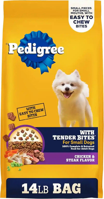 Pedigree Tender Bites Small Dogs Dry Dog Food, Chicken & Steak, 14 Lb | 36 Vitamins, Minerals & Amino Acids, Quality Protein for Lean Muscle, Natural Fiber for Digestion, Highly Digestible1