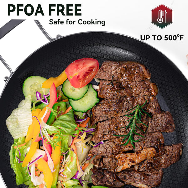 13 Inch Nonstick Ceramic Nonstick Hybrid Frying Pan with Lid | Large Tri-Ply Stainless Steel Skillet | PFOA Free | Oven & Dishwasher Safe for All Stoves | Detachable Handle| 3-6 Servings3