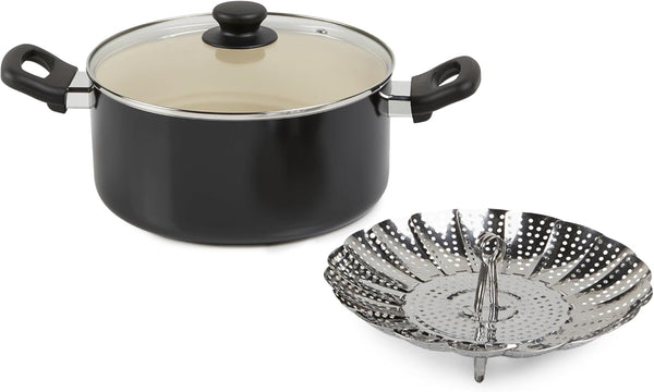 11-Piece Ceramic Non-Stick Pots and Pans Set, Dishwasher & Oven Safe, Easy Clean, Glass Lids, Black/Cream7