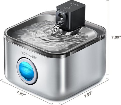 Wireless Cat Water Fountain Stainless Steel, 135Oz/4L | Cordless Design, Motion Sensor, 4000Mah Battery Operated Pet Fountain, 3 Water Modes, 20Db Quiet Pump, Multi-Filtration9