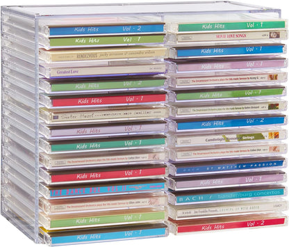 Stackable Clear Plastic CD Organizer with Rubber Feet | Rectangular Jewel Cases Holder Perfect for Theatre Room | Holds up to 30 CD Cases | Made in USA9