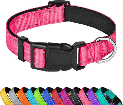 Reflective Dog Collar, Adjustable Soft Neoprene Padded,Teal,M | Breathable Nylon for Medium Dogs,Tear-Resistant Webbing,Chafe‑Free on Walks and Hikes,Metal D-Ring,Night Safety23