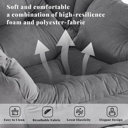 Lazy Chair with Ottoman, Comfy Reading Chair, Darkgrey | Cushioned Seat with Foldable Ottoman and Side Pocket, Lounge Chair for Bedroom, Living Room, Dorm and Small Spaces7