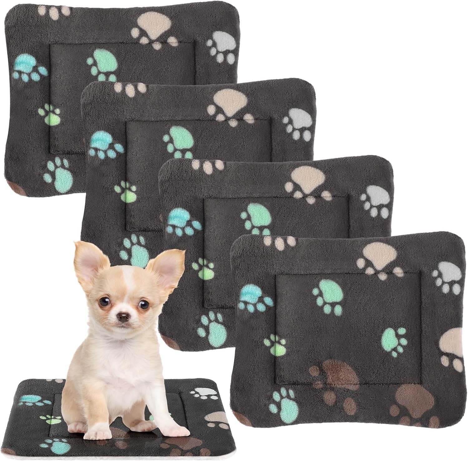 tuanse-4-pack-ultra-soft-dog-cat-bed-mat-small-animal-guinea-pig-bed-with-cute-print-reversible-fleece-dog-crate-kennel-pad-cozy-washable-thickened-hamster-pet-beds-mat13-x-19-inches-light-gray