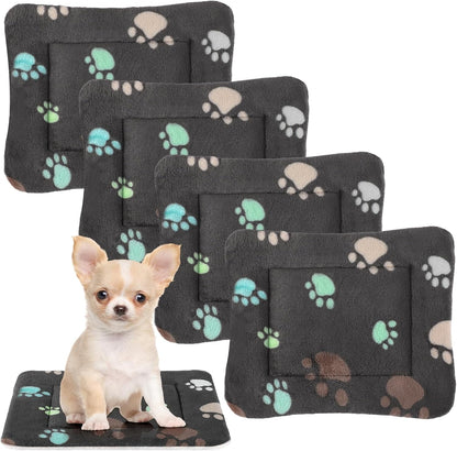 Tuanse 4 Pack Ultra Soft Dog Cat Bed Mat Small Animal Guinea Pig Bed with Cute Print Reversible Fleece Dog Crate Kennel Pad Cozy Washable Thickened Hamster Pet Beds Mat(13 X 19 Inches,Light Gray)23