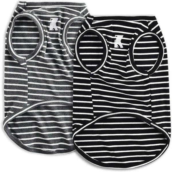 Koneseve Dog Shirt Vest Lightweight Stretchy Dog T-Shirts Soft Cool Sleeveless Stripe Vests Breathable Clothes for Puppy Kitty Cats Small Medium Large Dogs 2 Pack Pink + Green [ S/Small ]11