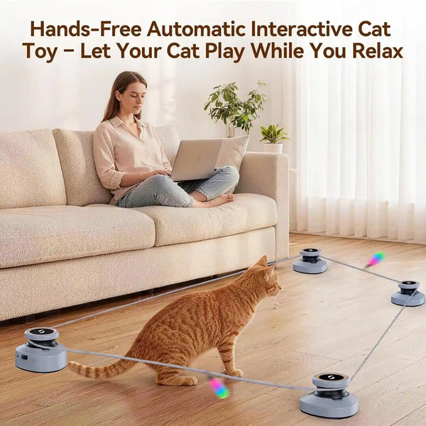 Jripae Interactive Cat Toys for Indoor Cats Automatic Smart DIY Multi-Track Cat Feather Toy, Electric Moving Treadmill Cat Toy for Bored Kittens & Adult Cats Play Chase Run Hunt Instinct Exercise3
