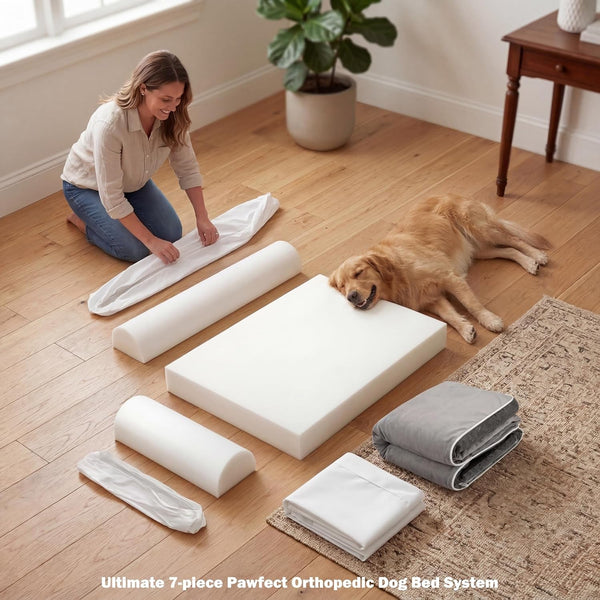 Pawfect Orthopedic Dog Bed for Small, Medium & Large Dogs, Memory Foam Pet Bed with 3 Waterproof Covers, Washable Removable Velvet Cover, Supportive Bolsters, Non-Slip Base (Medium: 32.5"X24.5"X7.5")2