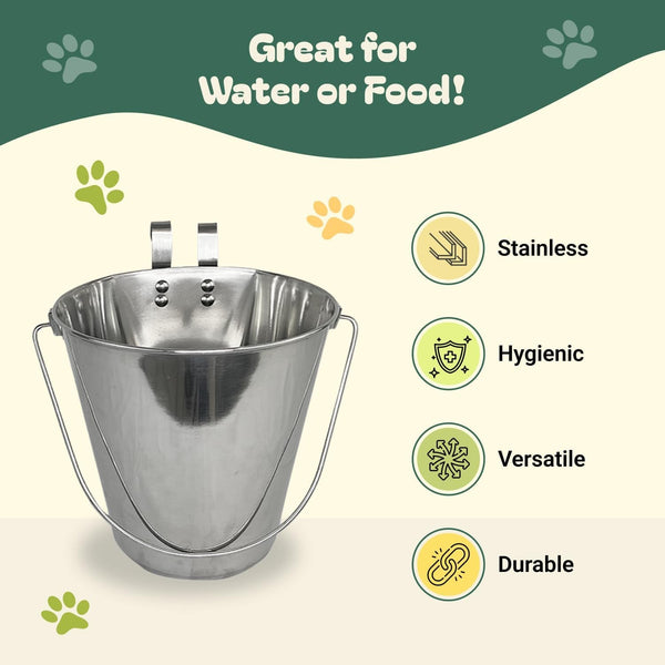 Advance Pet Products 4 Quart Stainless Steel Bucket with Dual Hook | Perfectly Fits on Kennels, Cages and Critter Crates | Heavy Duty Bucket for Pets Cleaning & Food Prep - Flat Sided Pail2