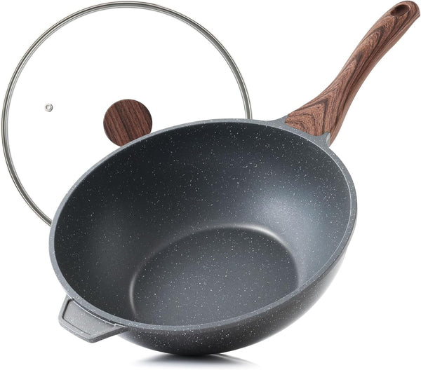 Nonstick Wok Pan with Lid 11Inch, Healthy Stir-Fry Pan Chef'S Pan | Induction Cookware, Swiss Granite Coating, Even & Fast Heating, Non Stick Frying Pan Skillet, Stay-Cool Handle, PFOA Free1