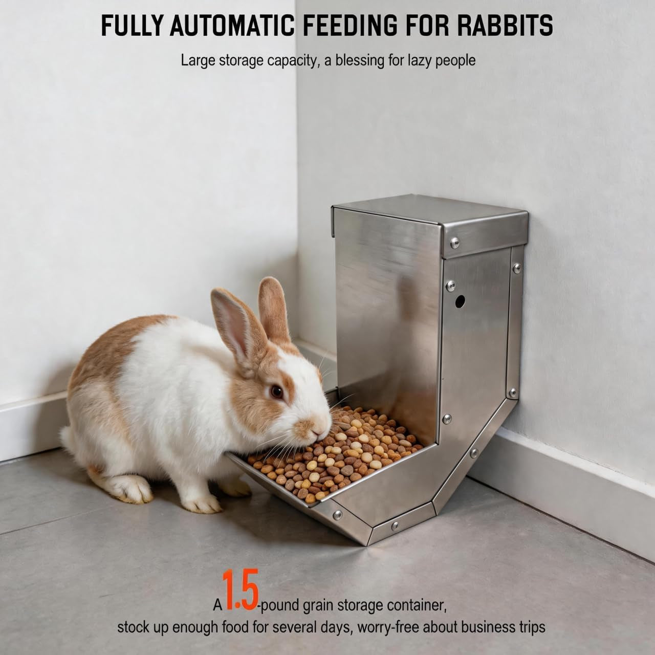 rabbit-feeder-small-animal-stainless-steel-gravity-feeding-trough-with-lid-outdoor-durable-cage-feeder-holds-several-days-food-4-inch-1-5lbs