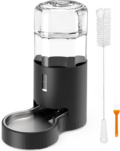 7L Automatic Dog Water Dispenser Bowl, Gravity Pet Water Dispenser with Stainless Steel Bowl, No Spilling Large Capacity Water Feeder for Dogs Cats (7L without Filter Black)1
