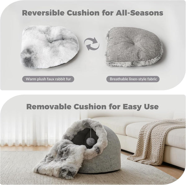 Avont Cat Bed Cave for Indoor Cats, Semi-Enclosed with Washable Cushion | Anti-Slip Bottom, Warm Plush, for Kittens & Small Dogs under 10 Lbs (M)6