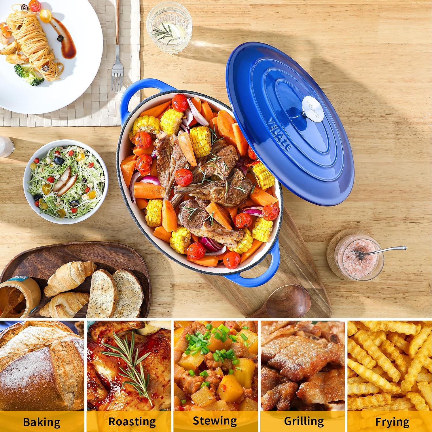 7-5-qt-oval-enameled-cast-iron-dutch-oven-pot-with-lid-blue-whole-chicken-friendly-for-cooking-frying-stewing-bread-baking-and-roasting-oven-safe-dual-handles-non-stick-coating