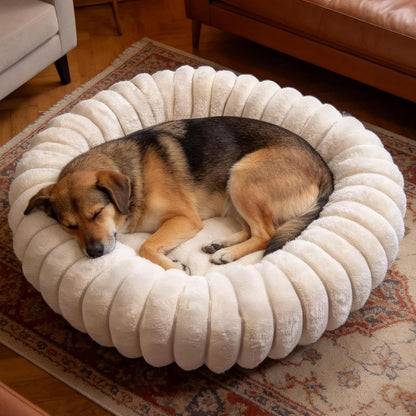 Donut Dog and Cat Bed, Luxurious Comfortable Faux Rabbit Fur Pet Beds, round Anti-Anxiety Calming Puppy Kitten Bed with Anti-Slip Bottom for Small Medium Dogs & Cats(20", White)13
