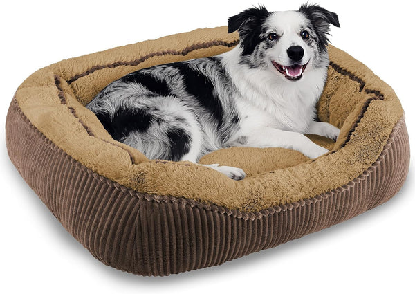Washable Dog Bed for Small Medium Sized Dogs, Rectangle Small Puppy Cat Dog Beds, Orthopedic Pet Bed, Soft Breathable Calming Pet Sofa Bed Anti-Anxiety with Anti-Slip Buttom, S(20"X19"X6")12