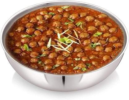 SRIYUG Stainless Steel Tasla Low Wok without Handle Stainless Steel Triply Induction Base Deep Kadai Steel Aluminum Tasla with Glass Lid1