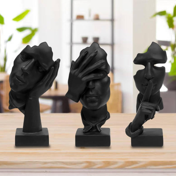 3 Pcs Thinker Statue, Silence Is Gold Abstract Resin Art Figurines | See No Evil, Hear No Evil, Speak No Evil Statues,Modern Resin Sculptures for Living Room, Home, Office Study3