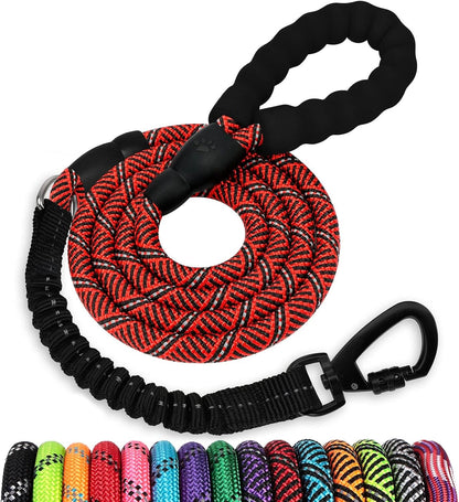 Long Dog Leash 15 FT: Heavy Duty Rope Leashes for Dogs Training with Swivel Lockable Hook Reflective Threads Bungee and Padded Handle - Dog Lead for Large Small Medium Dogs outside Walking Hiking15