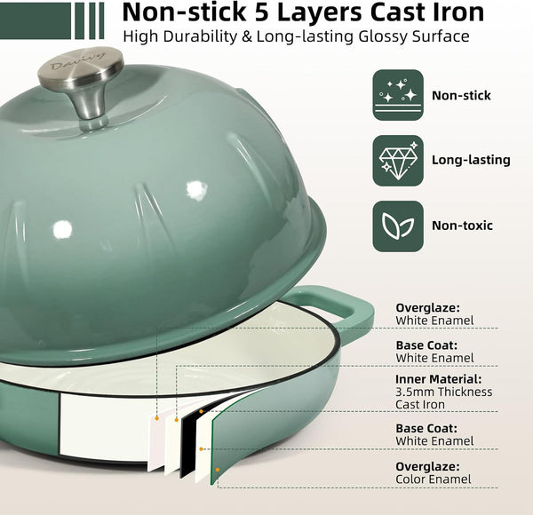Sourdough Dutch Oven Bread Oven, 5QT Enameled Cast Iron Bread Pan Sourdough Pan, Bread Cloche Dutch Oven with Slicone Oven Mitts - Light Green7