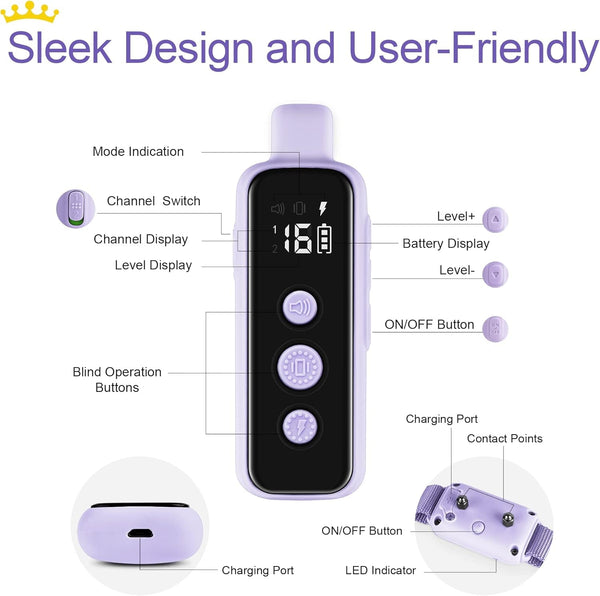 Bousnic Dog Shock Collar for 2 Dogs - (8-120Lbs) Waterproof Rechargeable Electric Dog Training Collar with Remote for Small Medium Large Dogs with Beep Vibration Safe Shock Modes(Purple)6