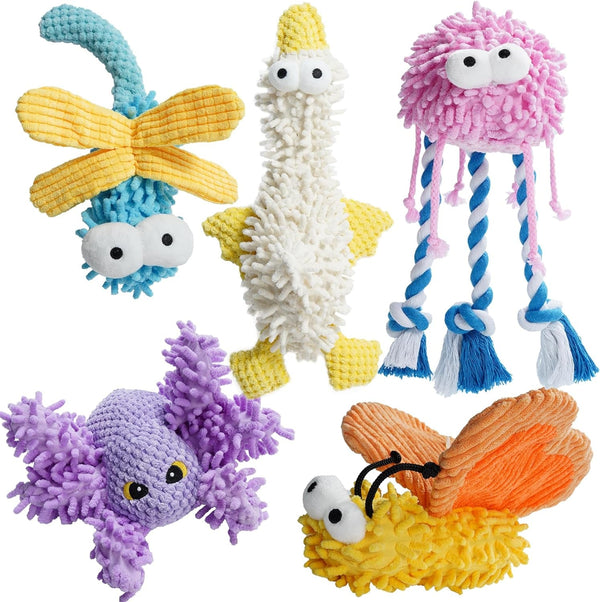 Nocciola 5 Packs Squeaky Dog Toy Plushies, Cute Soft Squeak Crinkle Plush Stuffed Durable Pet Animal Chew Puppy Toys for Small Meidum Large Breed1