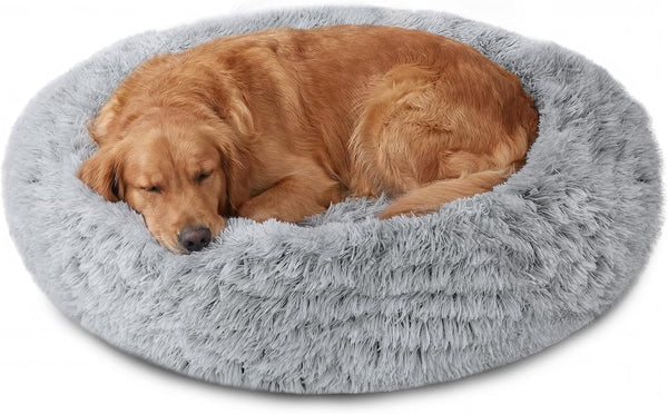 JOLLYVOGUE Small Dog Bed, Calming Dog Beds for Small Dogs & Indoor Cats - 20 Inches Donut Washable Cat Bed for Kittens & Puppies, round Fluffy Plush Faux Fur Pet Beds(Smoke Grey)66