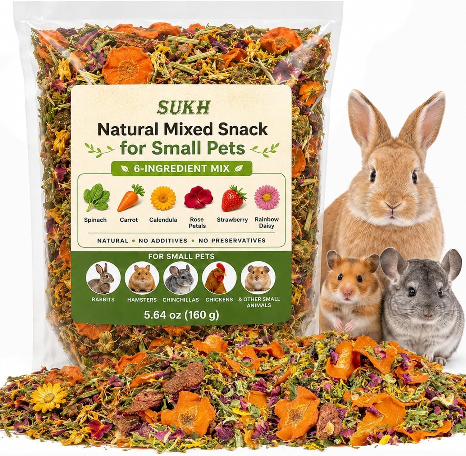 sukh-5-64oz-natural-botanical-rabbit-treats-for-guinea-pig-hamster-160g-healthy-natural-mixed-freeze-dried-vegetable-flower-fruit-hamster-treat-for-bunny-guinea-pig-hamster-chinchilla-gerbil