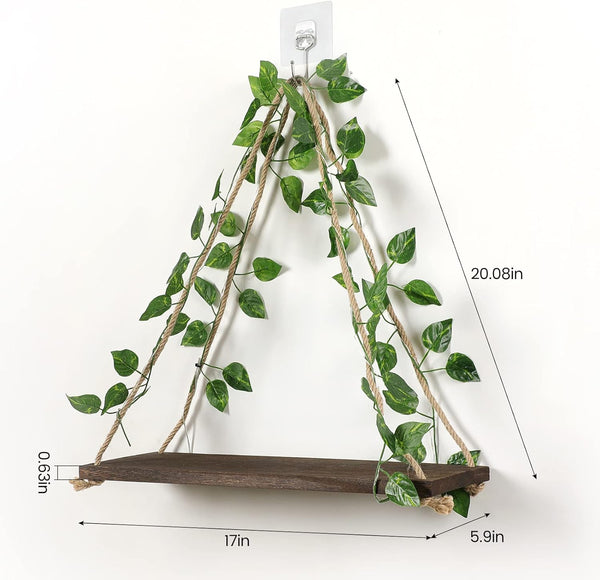 Floating Shelves for Wall,Hanging Shelves,Room Decor,Wall Decor,Boho Decor | Floating Shelves No Drill,Trinket Shelf,Cottage Core Wall Decor,2-Pack Shelf Set Includes Artificial Ivy & LED Lights3