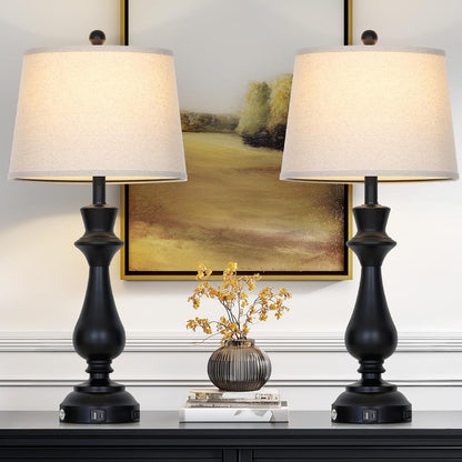 Modern Black Table Lamps Set of 2 for Living Room,30" Tall Bedside Lamp with USB Charging Port,3-Way Dimmable Touch Nightstand Lamp for Bedroom Desk Side Table Office,Black7