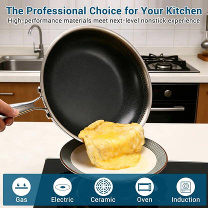 8Inch Tri-Ply Stainless Steel Hybrid Frying Pan,Ceramic Nonstick Skillet, Induction & Oven Safe,Pfas/Pfoa Free Professional Clad Cookware5