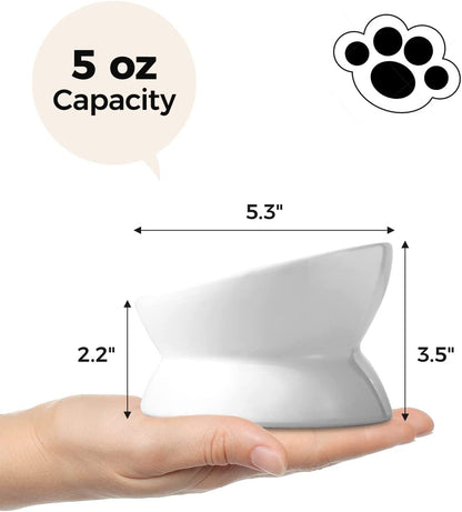 Loejan Elevated Cat Food Bowl, 5 Oz Ceramic Raised and Tilted Water Bowl, anti Vomiting and Protect Pets' Spines Dishes for Small Dog, Fat Faced Cat, Kitten (White, 1 Pack)6