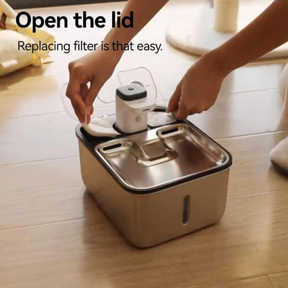 Stainless Steel Cat Water Fountain Wireless for Cats Indoor, 3.6L/123Oz Automatic Metal Dog Water Dispenser,Cordless Battery Operated Pet Drinking Fountain,Rechargeable Waterer with Motion Sensor3