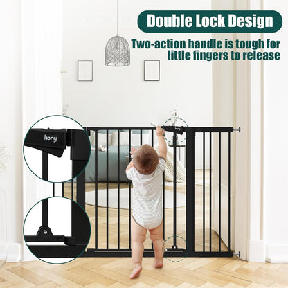 Keny 29.7"-46" Baby Gate for Stairs, Auto Close Dog Gates for Doorways | Pressured Mounted No Drilling Pet Gate Extra Wide, One-Hand Opening Dual Lock Stair Gate, Indoor Kids Necessities, Black2