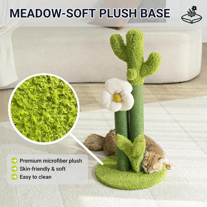 Happi N Pets 33" Tall Cactus Cat Scratching Post for Large Cats, Heavy Duty Double Scratch Posts with Flower & Crinkle Leaves, Cactus Cat Tree with 2 Bonus Toy & Catnip, Green Stable Scratching Post5
