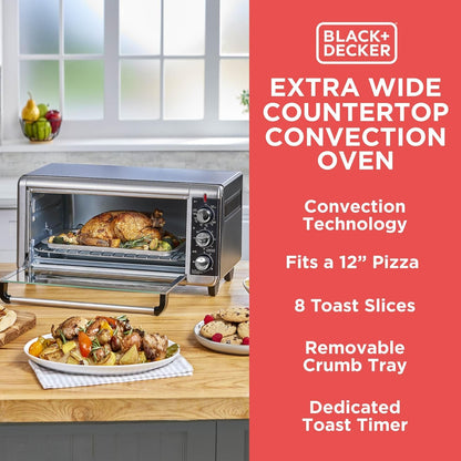 BLACK+DECKER TO3250XSBD 8-Slice Extra Wide Convection Countertop Toaster Oven, Includes Bake Pan, Broil Rack & Toasting Rack, Stainless Steel/Black10