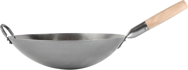 Carbon Steel Wok 1 Pack of 14 Inch Heavy-Duty Stir Fry Pan Silver Hand Hammered Wok Efficient Maneuvering Steel Helper Handle Uniform Heat Distribution Asian Cooking13