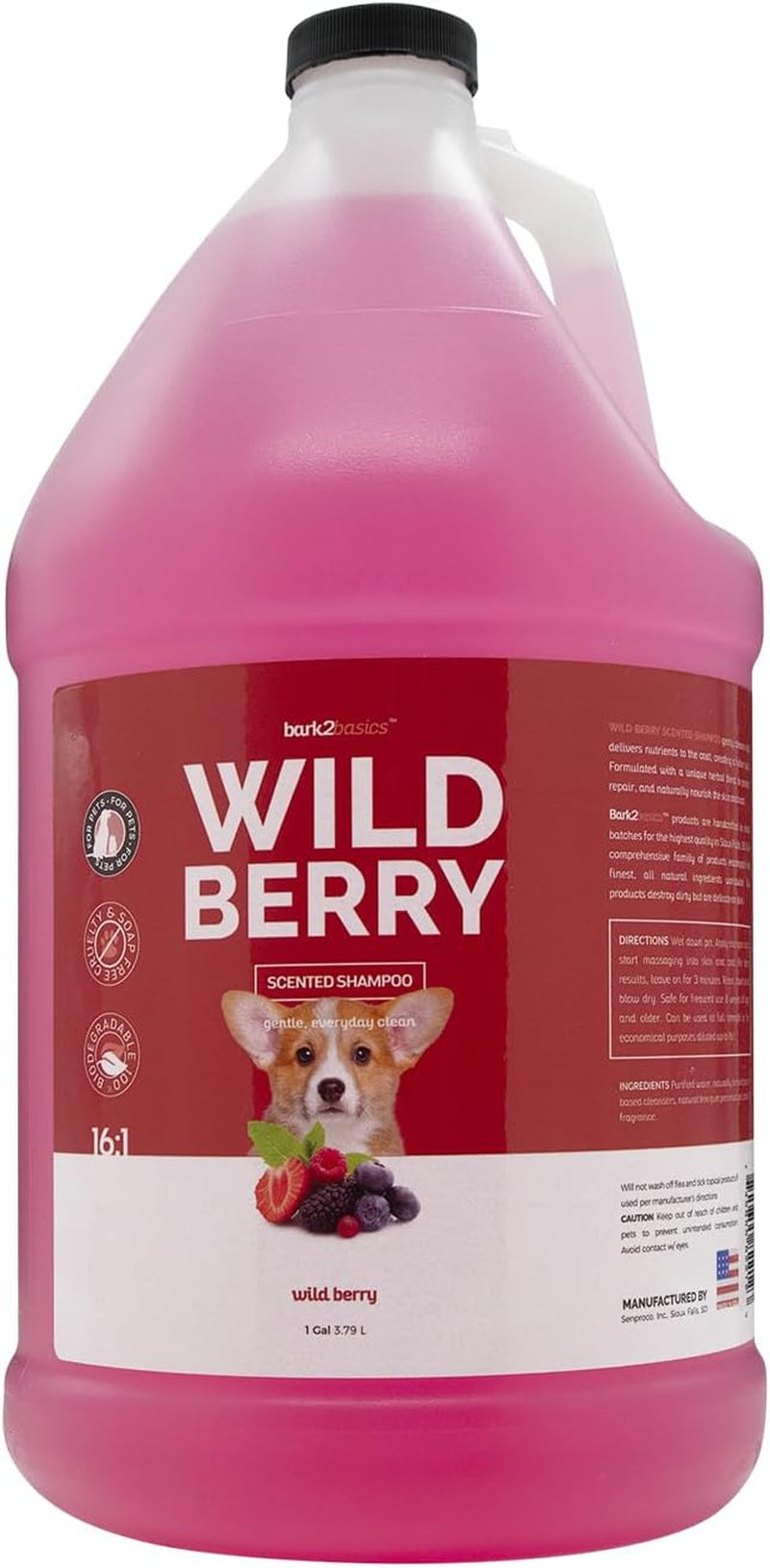 bark2basics-wild-berry-dog-shampoo-1-gallon-unique-herbal-blend-finest-natural-ingredients-handcrafted-soap-free-cruelty-free-protects-and-nourishes-skin-and-coat-concentrate-makes-16-gallons-gentle-on-pets-dogs-cats-and-puppies-moisturizing-grooming-wash-naturally-derived-usa-made
