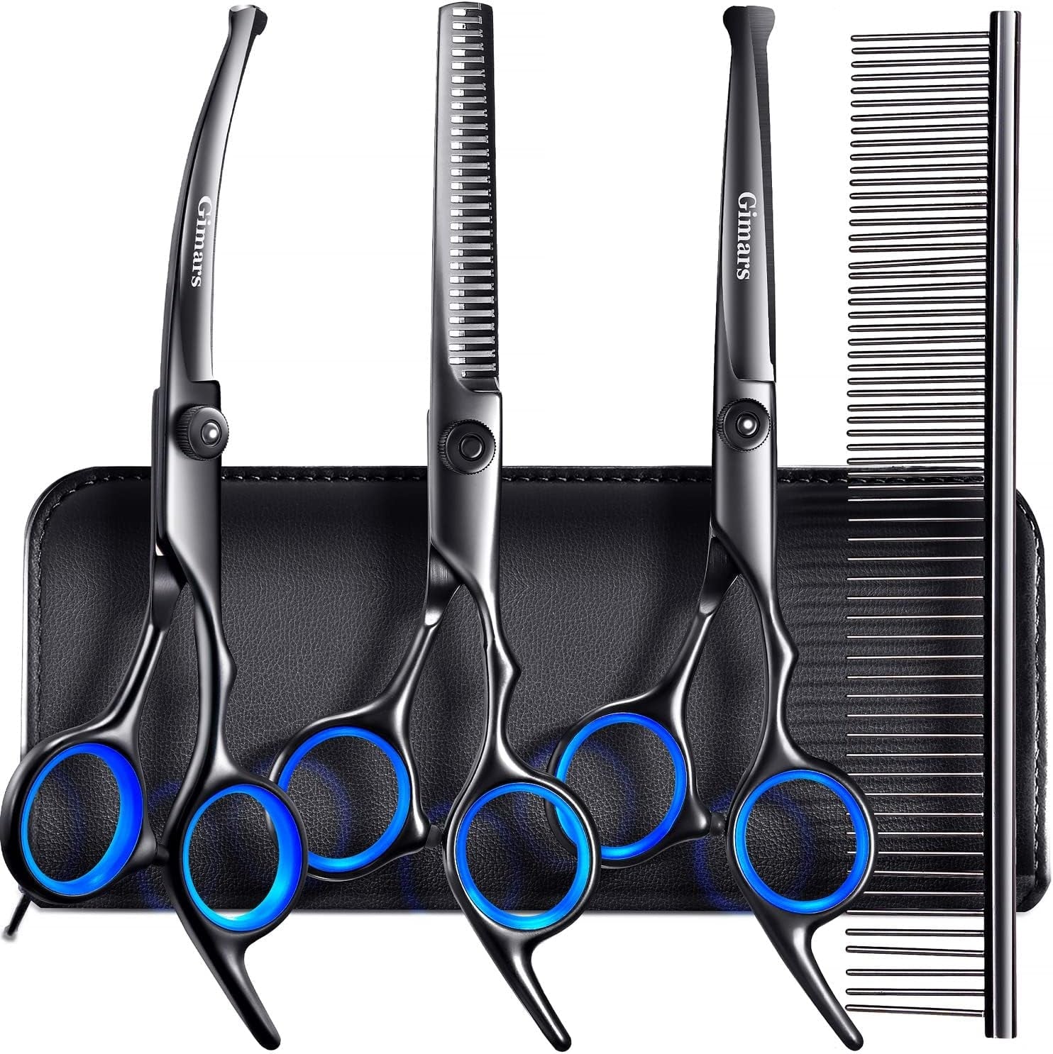 gimars-titanium-coated-professional-6-in-1-4cr-stainless-steel-dog-grooming-scissors-with-safety-round-tip-heavy-duty-pet-grooming-scissor-for-dogs-cats-and-other-animals