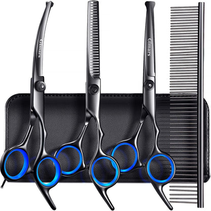 Gimars Titanium Coated Professional 6 in 1 4CR Stainless Steel Dog Grooming Scissors with Safety round Tip, Heavy Duty Pet Grooming Scissor for Dogs, Cats and Other Animals12